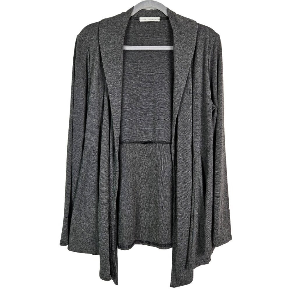 Cut Loose Gray/Black Micro Stripe Open Front Drape Waterfall Cardigan L 6628332